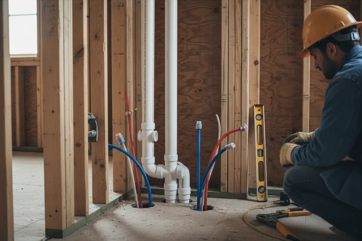 Drain and supply rough-in during Leak Detection in Hampton Falls