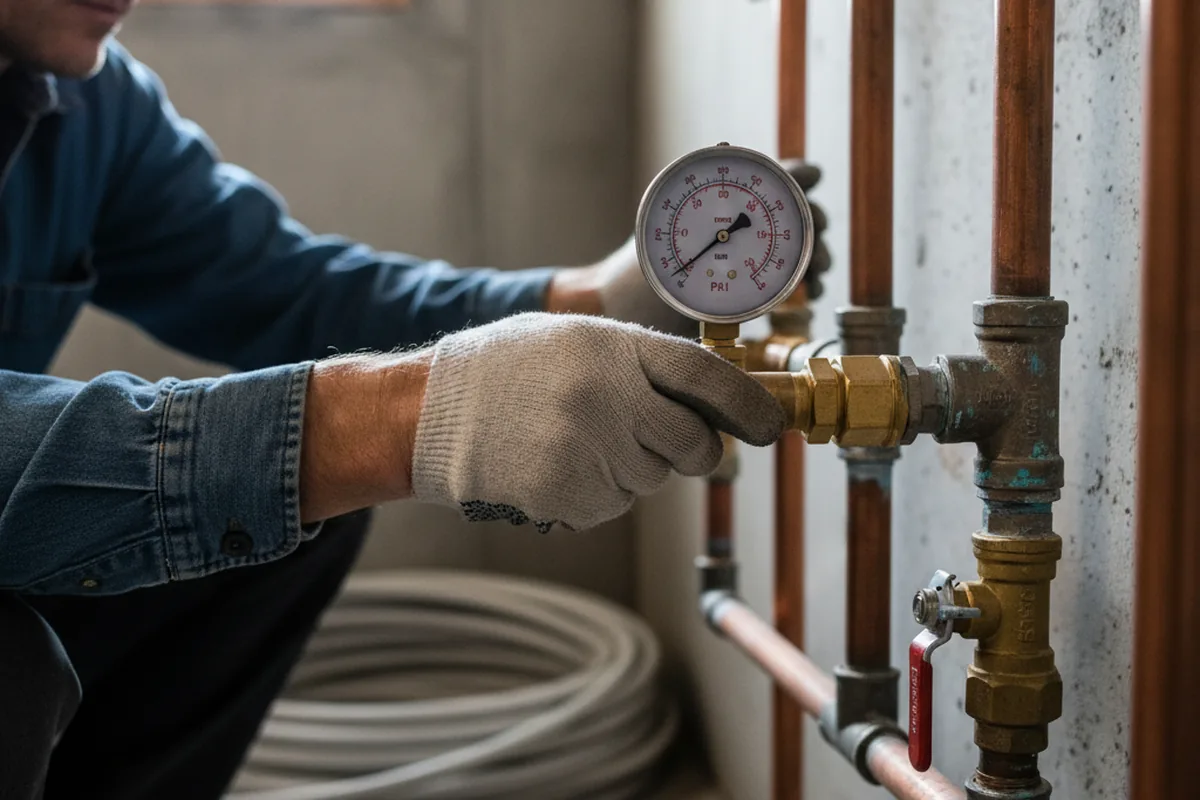 Pressure testing a repaired line during Water Line Repair in Hampton Falls